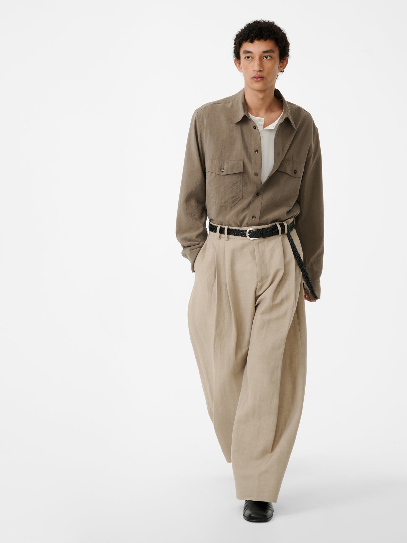 Wide Leg Cotton Trouser Sand view 4