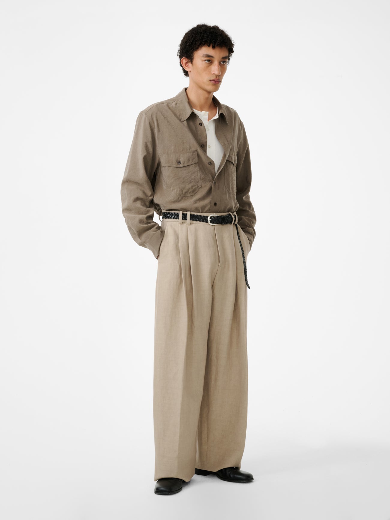 Wide Leg Cotton Trouser Sand view 3