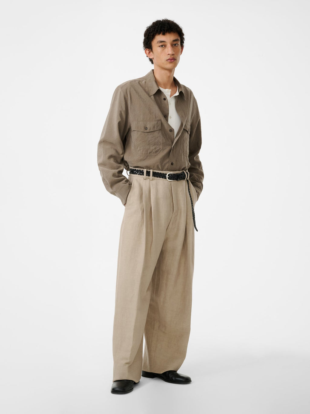 Wide Leg Cotton Trouser Sand view 1