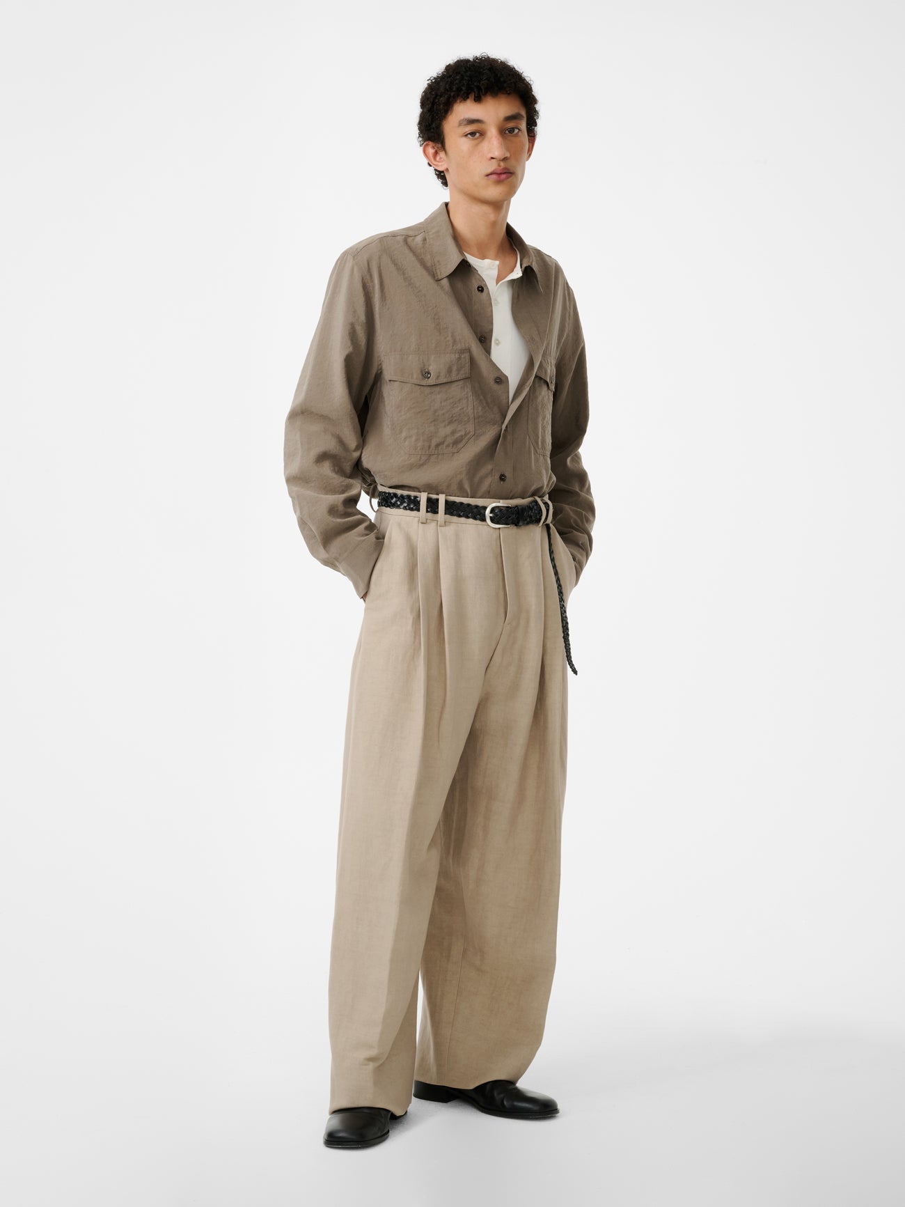 Wide Leg Cotton Trouser Sand view 1