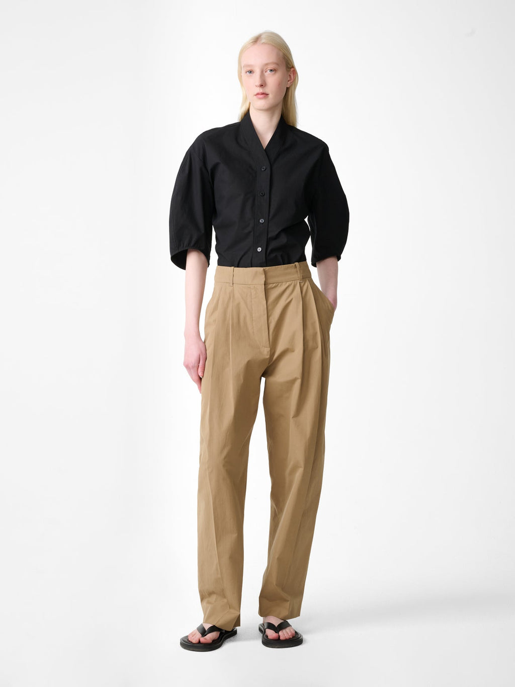 Pleated Wool Trouser Taupe view 1